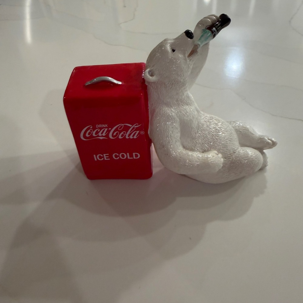 Coca-Cola Polar Bear Figurine Red Ice Cold Cooler Soda Bottle Resin Decor
